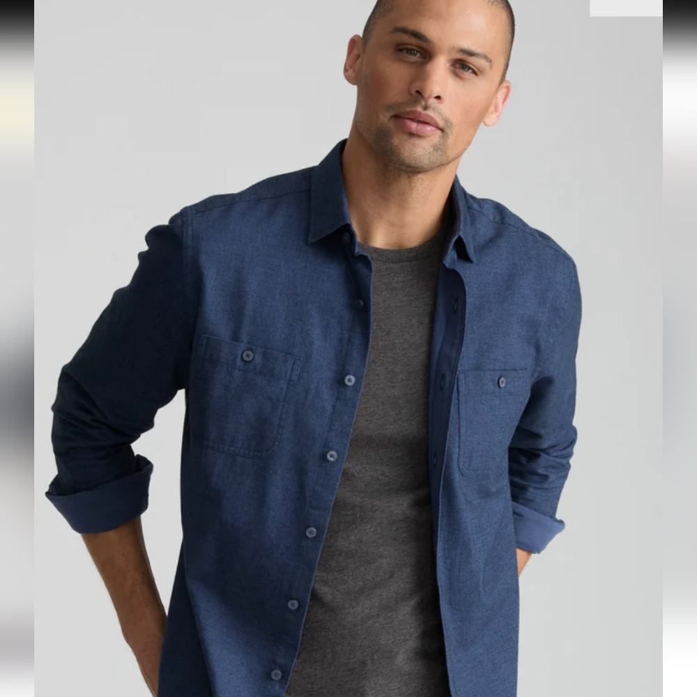 Untuckit Blue Herringbone Flannel Hemsworth Button Down Shirt‎ Size XXL